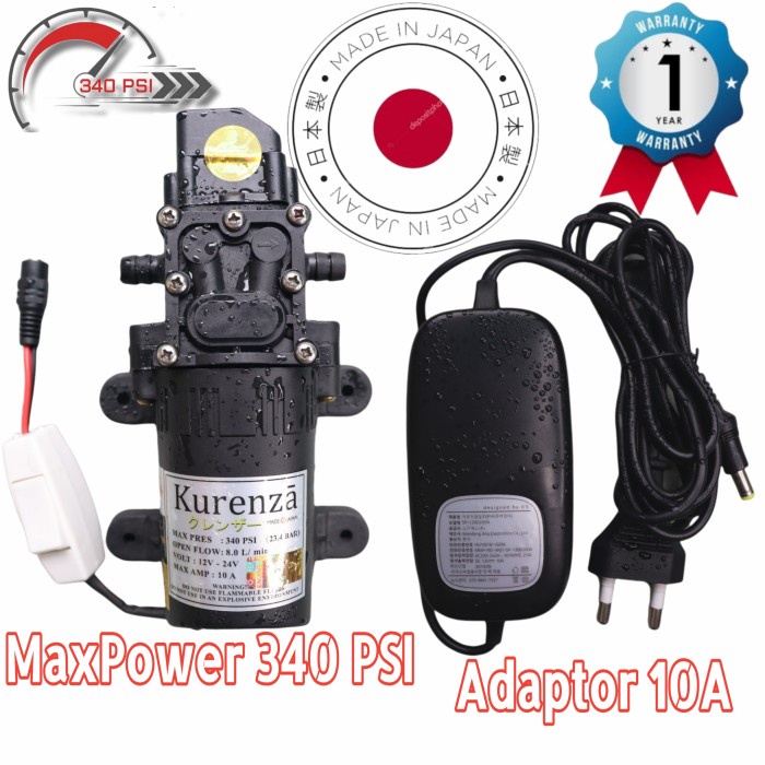 POMPA AIR OTOMATIS 250PSI DAN ADAPTOR 10A DC WATER PUMP 100W