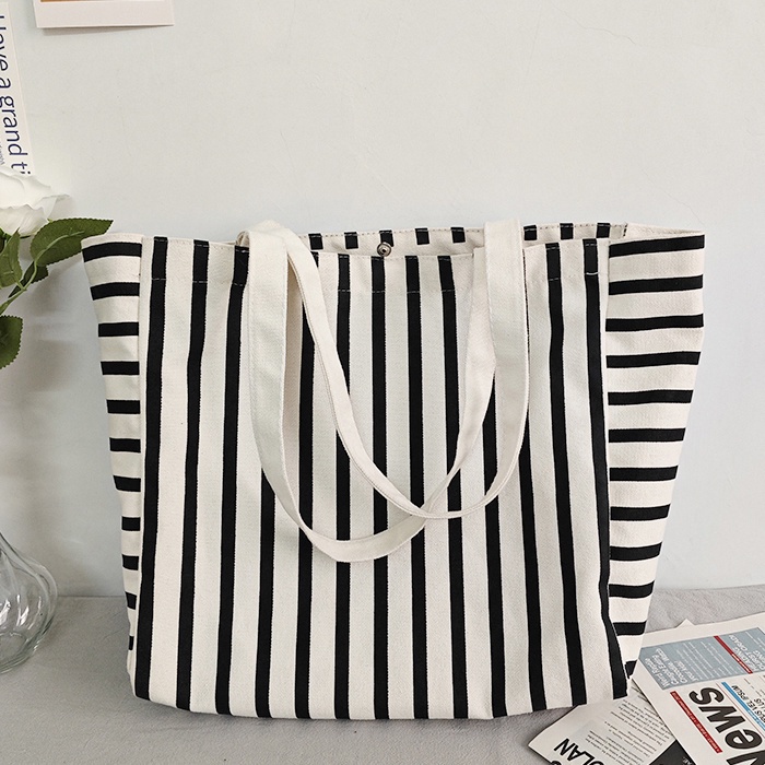 Sera high-value ins lazy wind striped large-capacity canvas bag simple student office worker mother out shopping bag