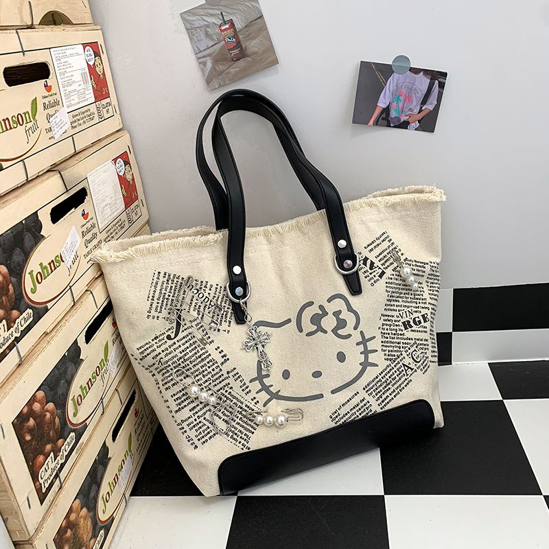 Sera original new kitty cat y2k hot girl embroidery canvas shoulder bag tote bag casual niche cute messenger bag