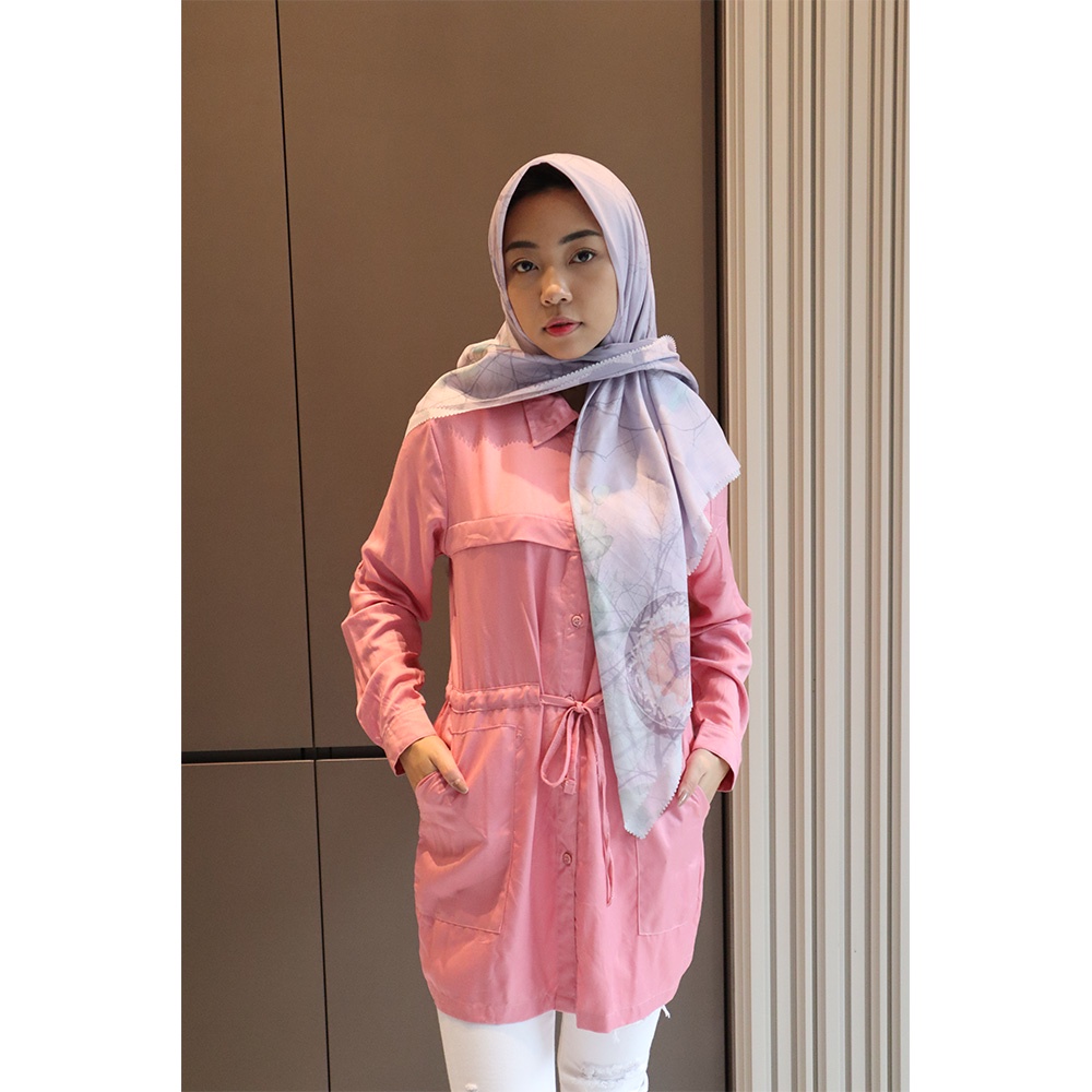 Tunik Atasan Missty Wanita Warna Pink Model Korea Variasi Sabuk Serut (36593)