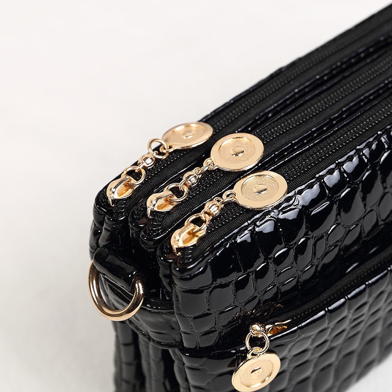 Sera tas wanita multi-layer zipper Messenger dompet koin ponsel koleksi bisnis dompet pola buaya wanita paruh baya dan lanjut usia