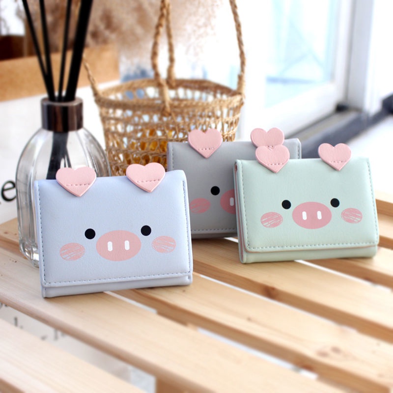 Sera pig coin purse 2023 ins girl student cute cartoon simple short wallet card bag