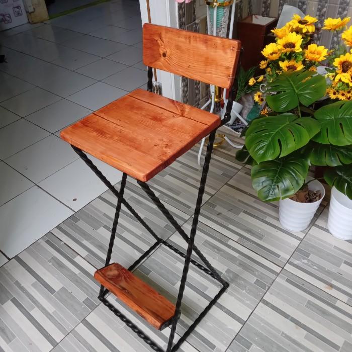 Terlariss Kursi Bar, Kursi Cafe Besi Dan Kayu, Kursi Makan Tinggi 80Cm Murah