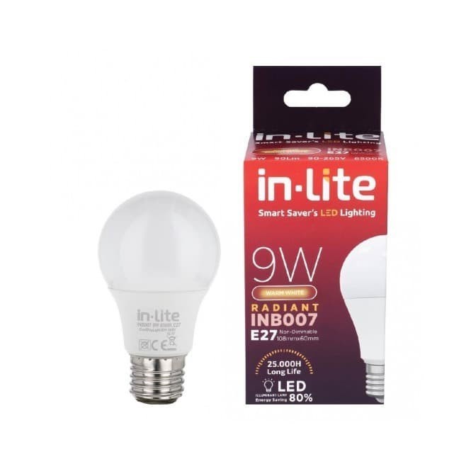 INLITE Led Bulb 9w 12w 4000K Natural Cool White