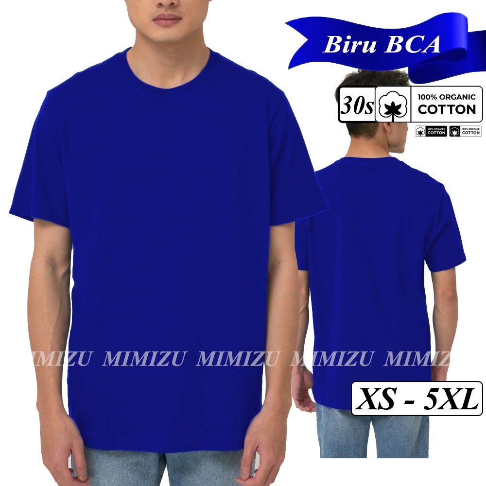 MIMIZU Kaos Polos Pria Katun Combed 30s Biru BCA
