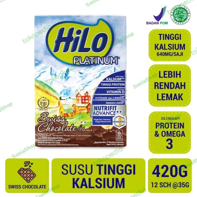 

Hilo Platinum Swiss Chocolate 420gr Susu Tinggi Kalsium Rendah Lemak mer01