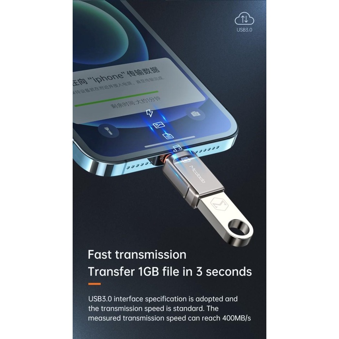 MCDODO OTG iPhone Lightning Converter USB A 3.0 Flashdisk Original