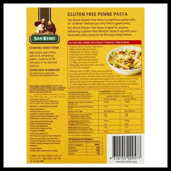 

PASTA PENNE GLUTEN FREE SAN REMO 350GR GANDUM BPOM RI KODE 312