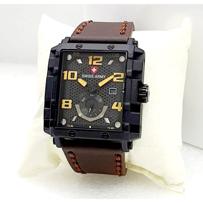 Flash Sale Jam Tangan Pria Fashion Sa6393 Model Persegi Tali Kulit Diameter 4,5Cm Termurah