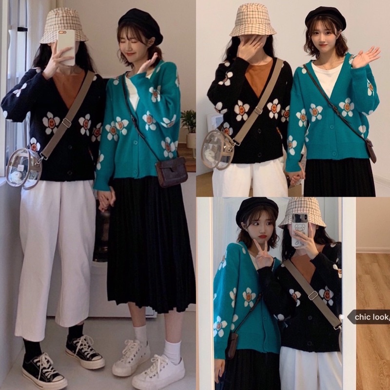 [READY] FLOWERS SMILEY KNIT CARDIGAN