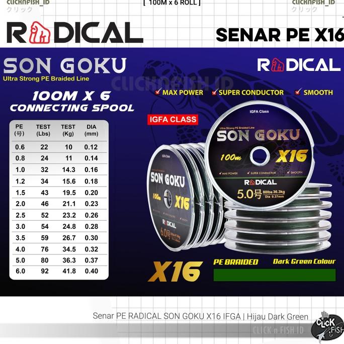 Senar PE RADICAL SON GOKU X16 100M CONNECTING| Hijau Lumut Dark Green