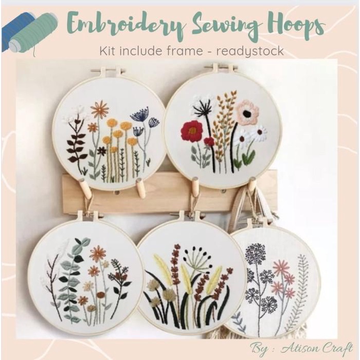 Terlaris Diy Paket Kit Alat Sulam Jahit Kristik Dengan Ram Hoop Kayu / Rumpun 2 - Random