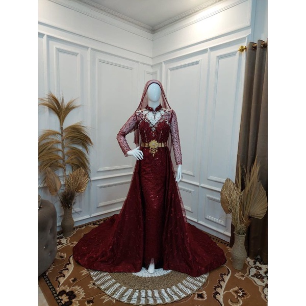 DRESS KEBAYA AKAD SEMATA KAKI/KEBAYA AKAD MODREN /DRES AKAD BELAH FUL MUTIARA / BAJU AKAD PENGANTIN TERBRU / KEBAYA MEWAH  / DRESS PENGANTEN