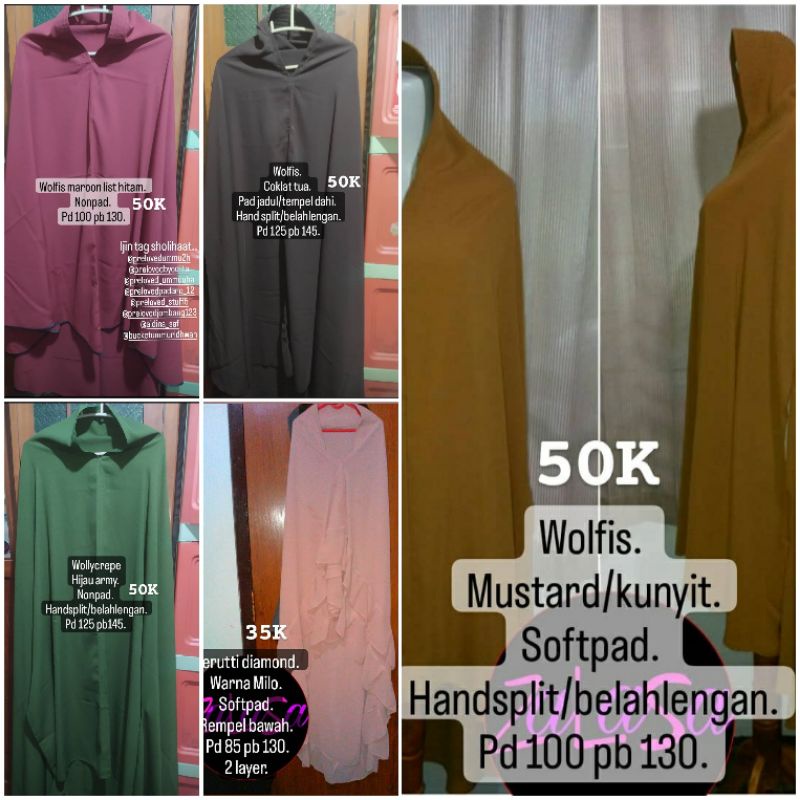 KHIMAR PRELOVED HANDSPLIT, PAD JADUL, JILBAB LENGAN, NON PAD