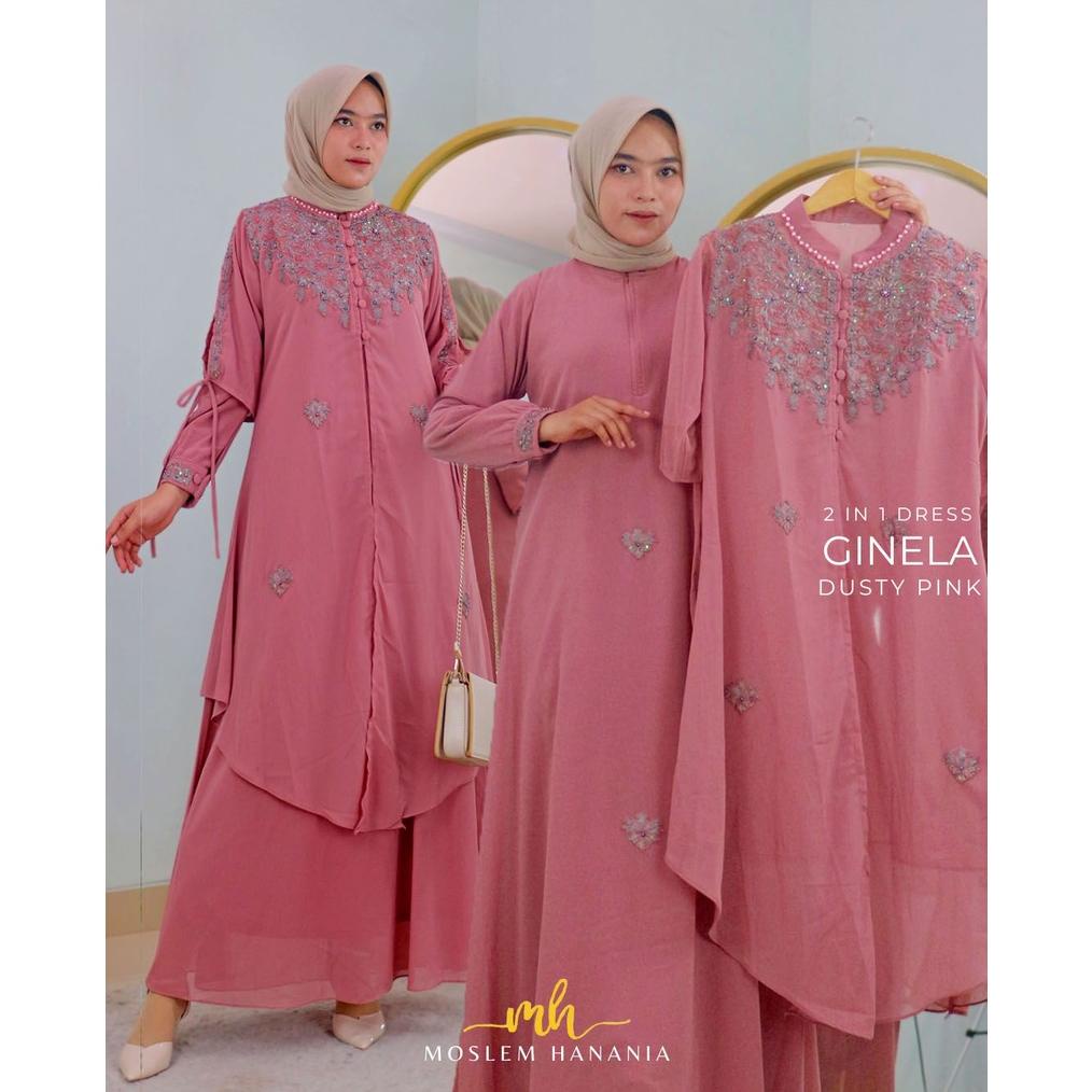 Gamis Ceruti Rompi Bordir Kancing Ginela    - Gamis Rompi - Gamis Bordir Ceruti -  Gamis Set 2in1 - 