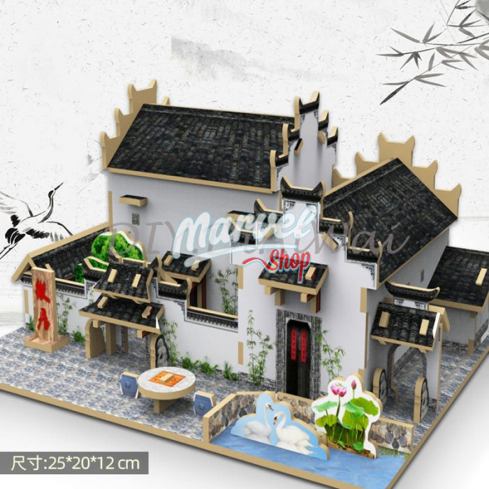 3Dpuzzle Puzzle 3D Bahan Kayu Model Tempat Rumah Jiang Nan Cina/ Mainan Puzzle