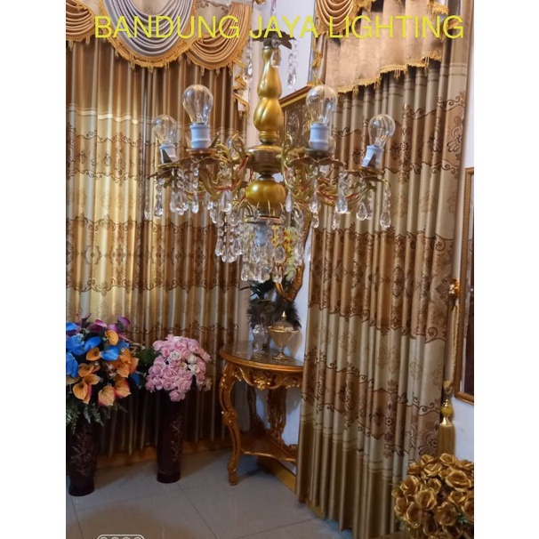 LAMPU KRISTAL GANTUNG GOLD KLASIK 7 BOHLAM/LAMPU KRISTAL/LAMPU HIAS GANTUNG/LAMPU DEKORASI