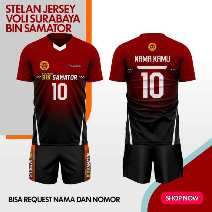 Terlaris Baju Setelan Jersey Voli Surabaya Bin Samator Bisa Pakai Nama Dan
