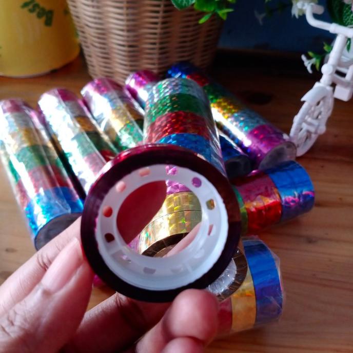 

TERMURAH Selotip Hologram isi 12 roll (selotip toples kue kering)/warna random