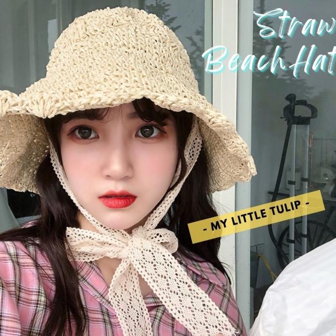 Topi Anyaman Pantai / Topi Noni Belanda Ada Tali / Topi Wanita Import