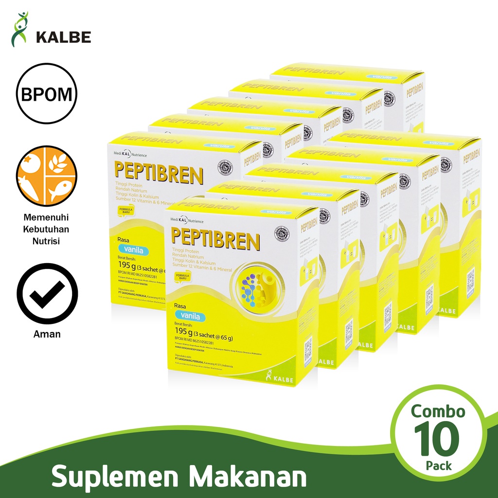 

Kalbe Peptibren Vanilla Susu Kesehatan Combo 10 Pack Pangan Olahan Untuk Kondisi Malnutrisi Bpom Cmb10-Sah