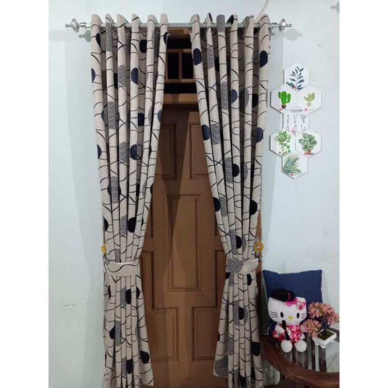 Gorden Blackout Motif Polkadot Abu Lebar 130cm X Tinggi 250cm