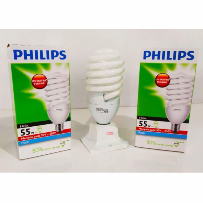 Philips HELIX 55 Watt Lampu Spiral 55W E27 Putih Ganti 52W GROSIR