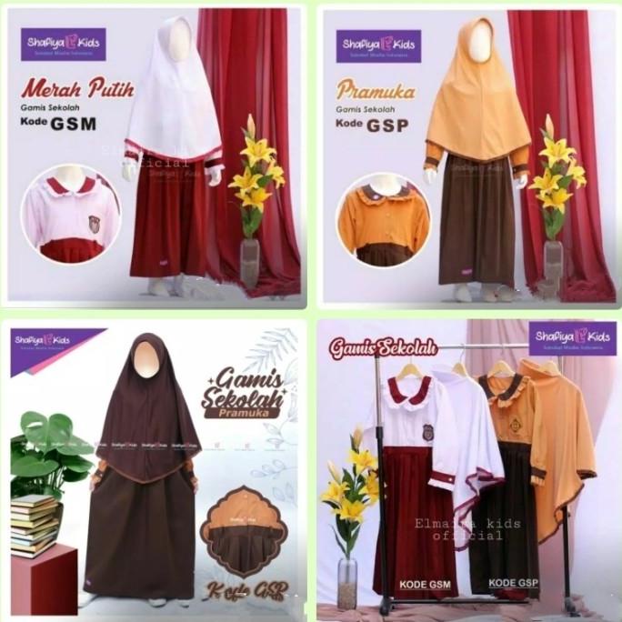 Seragam Sekolah SD Muslim Model Gamis Anak Perempuan Syari Merah Putih