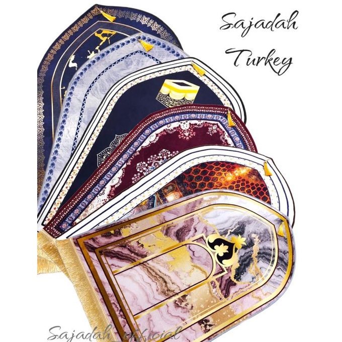 sajadah tebal premium kubah motif marmer kabah sejadah turki anti slip