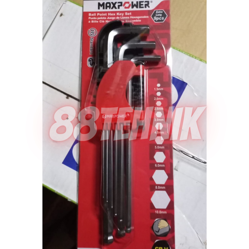 kunci L Panjang Maxpower Ballpoint Set 9 Pcs - Maxpower
