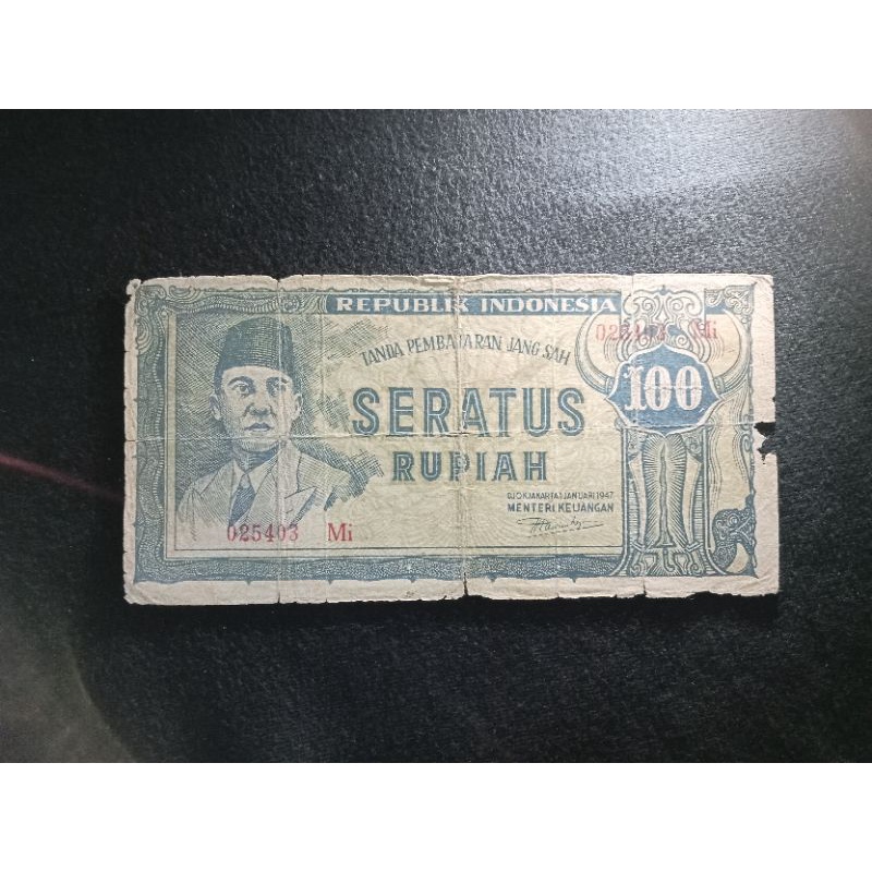 100 rupiah ORI keris 1947 apa adanya prefik 02540 Mi