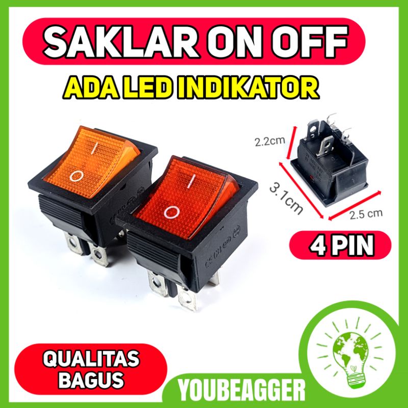 Switch on off 4 PIN LED indikator 16A 250V