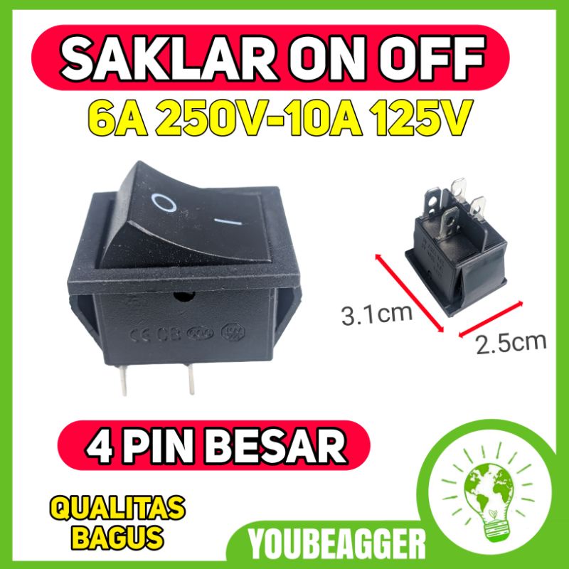 Switch on off 4 pin besar 16A 250v-20A 125v