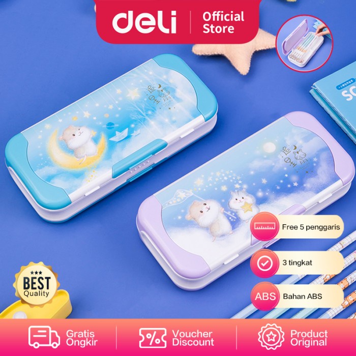 

BISA COD Deli Pencil Case Tempat Pensil Kartun 3 Tingkat Gratis Penggaris 71003 /ALAT TULIS