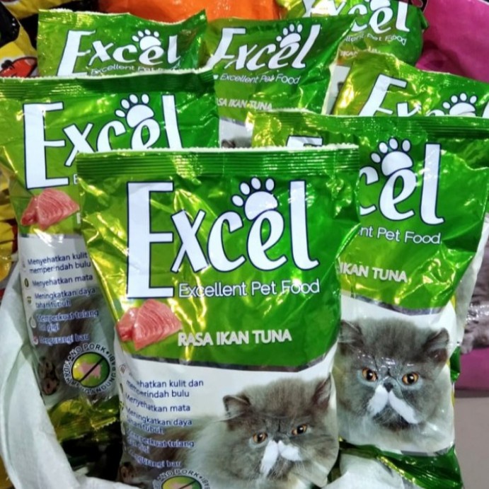 JUAL MURAH EXCEL EXSEL 500 GRAM PAKAN MAKANAN KUCING CAT FOOD DONAT IKAN SEGITIGA AYAM CHICKEN PELET