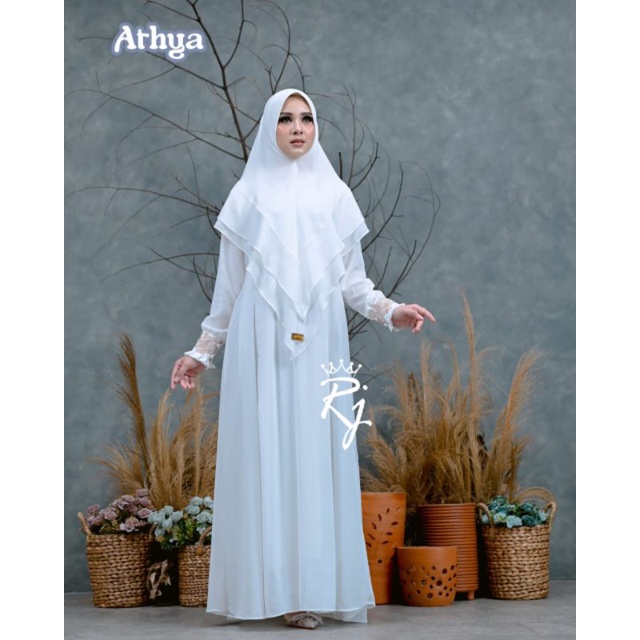 Gamis ceruty babydoll set khimar ATHYA TJ BELVANI ELYARSY RAYA IED SERIES dan YUMNA BERMERKS terbaru modis modern baju muslim busui branded