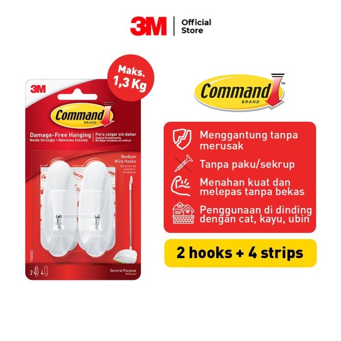 Command 3M Gantungan Medium Wire Hook dengan Perekat Kuat 17068