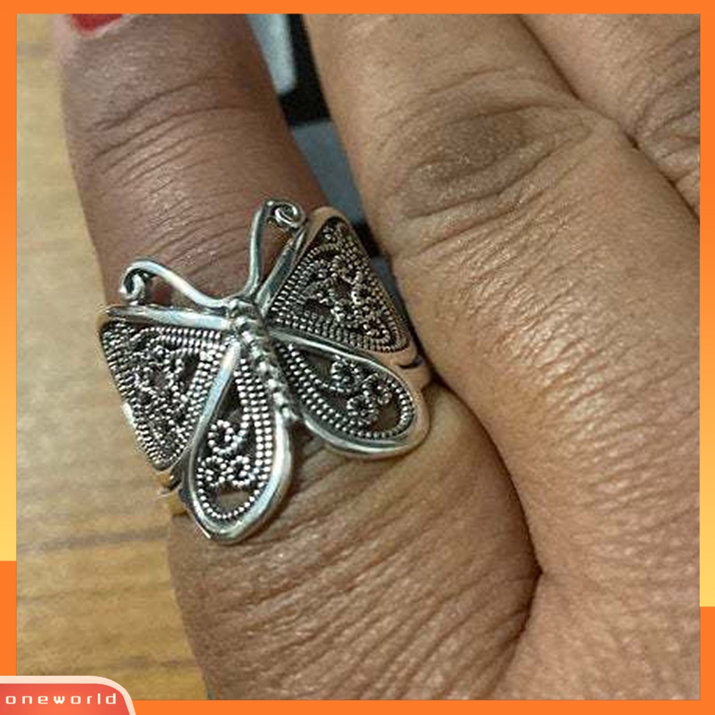 {oneworld} Cincin Wanita Butterfly Adjustable Perhiasan Ukiran Fashion Penampilan Cincin Jari Untuk Pacaran