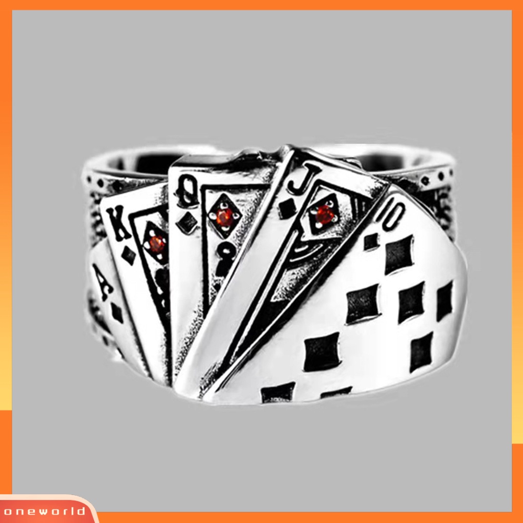 Cincin Model Terbuka Adjustable Desain Kartu Poker Ukir Gaya Retro Untuk Unisex