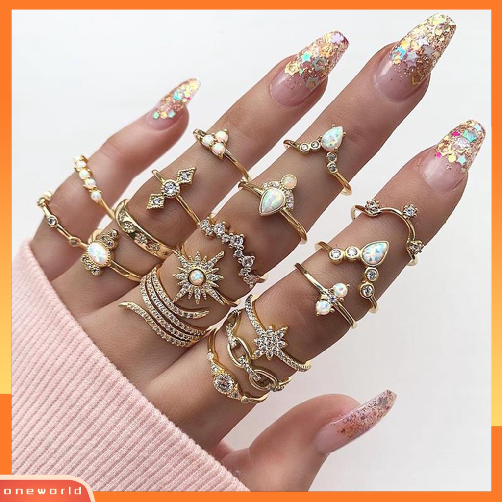 17pcs / set Cincin Buku Jari Aneka Bentuk Gaya Bohemian Untuk Wanita