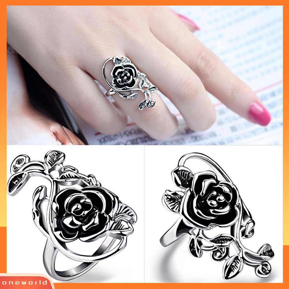 {oneworld} Gothic Wanita Bunga Mawar Paduan Enamel Jari Cincin Cosplay Perhiasan Hadiah