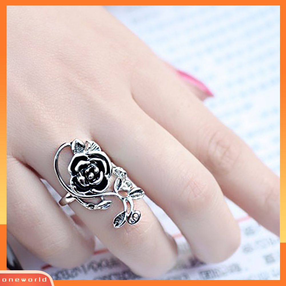 {oneworld} Gothic Wanita Bunga Mawar Paduan Enamel Jari Cincin Cosplay Perhiasan Hadiah