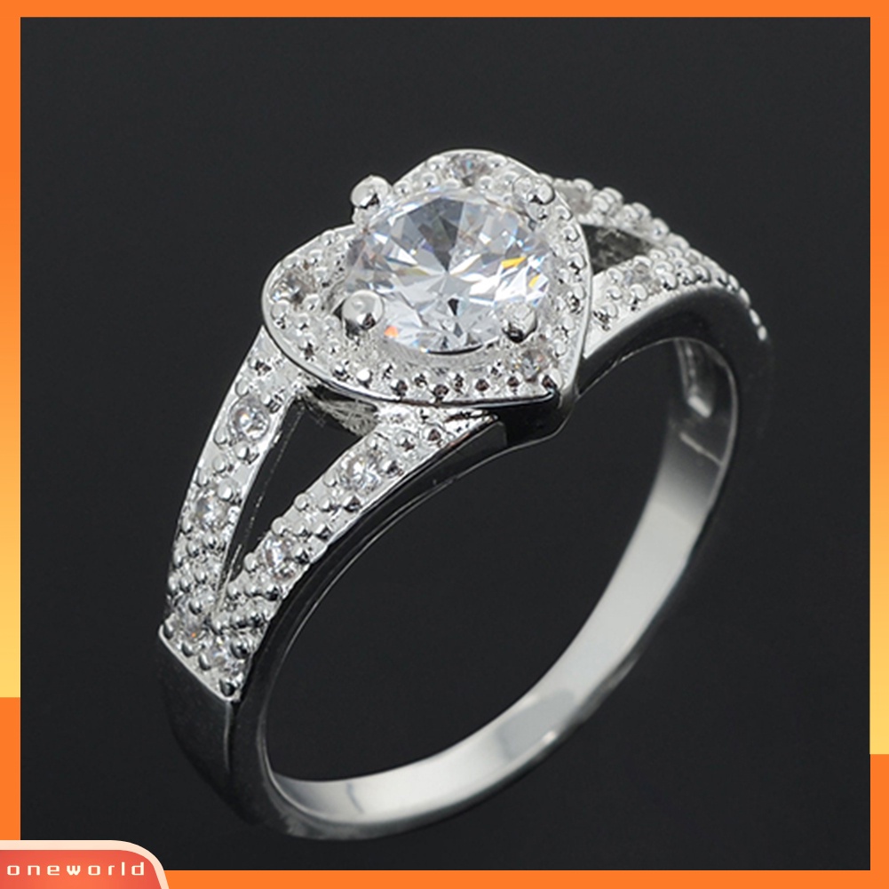 {oneworld} Wanita925 Sterling Silver Kristal Cinta Berbentuk Hati Cincin Pengantin Pernikahan Perhiasan