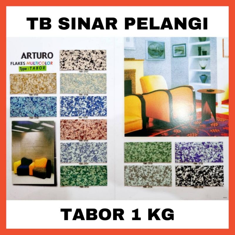 ARTURO Cat Tembok Tekstur Tipe Tabor 1 Kg Motif Batu Interior Eksterior Flakes Multicolor Garut Dind