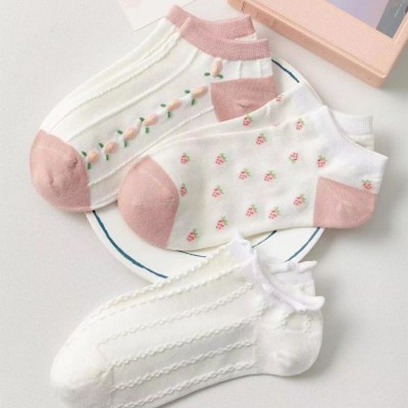 KAOS KAKI Angkle Semata Kaki Motif Pink Strawberry Stroberi Kaos Kaki Cute Kaos Kaki Fashion Korea Unisex Cewek Cowok TERLARIS!!