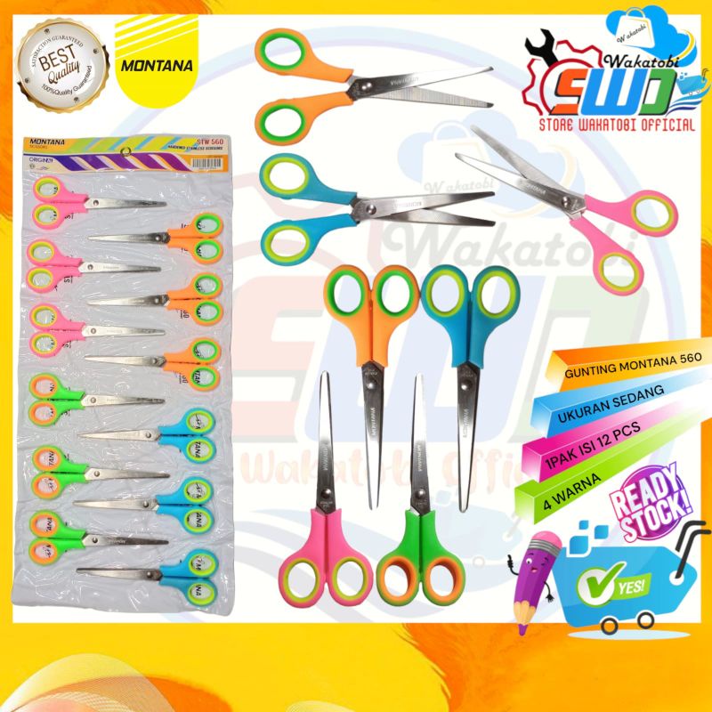 

Gunting Fancy Sebaguna Scissors Original Gunting Kertas Warna Stainless Steel Renteng 12 pcs Ukuran Sedang Tanggung STW 560 Rentengan 12pcs