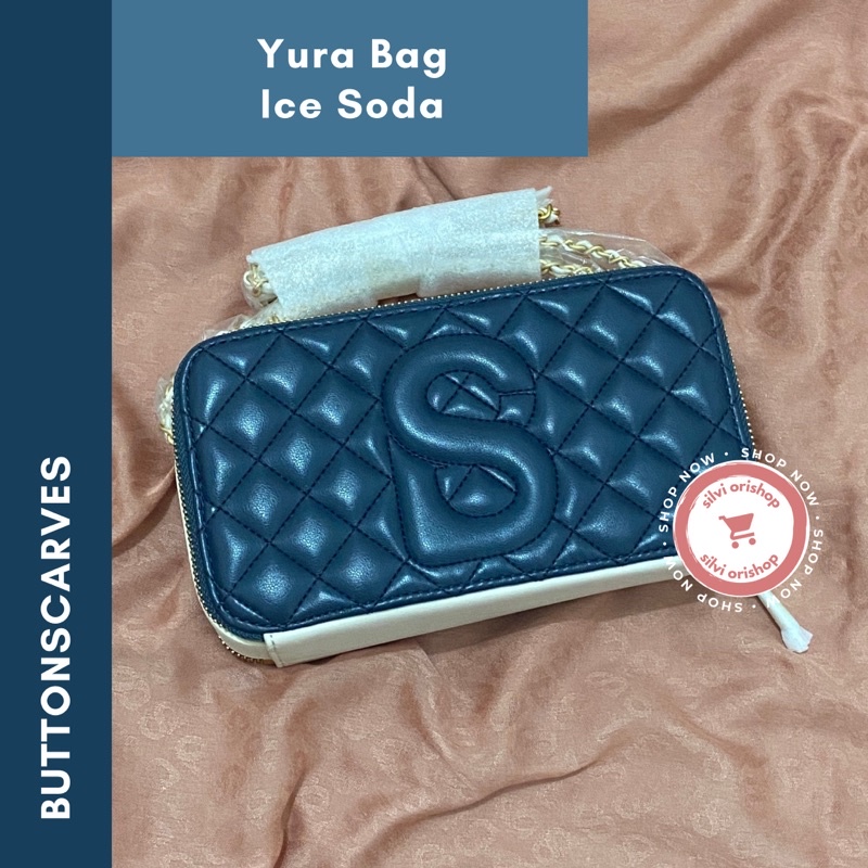 Jual Yura Denim bag buttonscarves Blue Beige ice soda coffe fruity sand  mocca mahogany