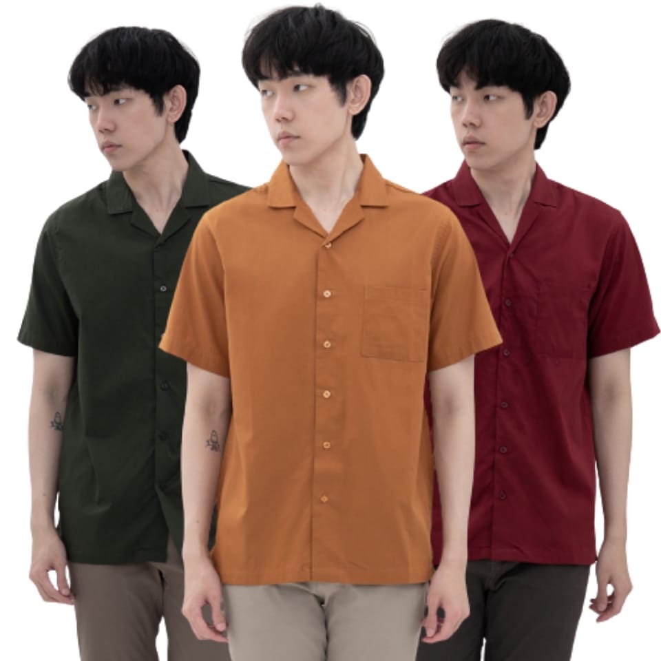 MSMO ♦IVANNA Kemeja Hawai Polos Pria Lengan Pendek Original Bowling Shirt Krah Piyama Gaya Korea Kek