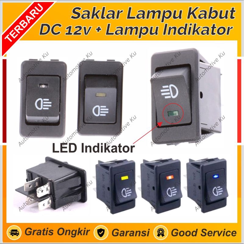SAKLAR DC 12V 12 VOLT SWITCH ON OFF ON HITAM KOTAK 4 PIN TANAM DILENGKAPI LAMPU INDIKATOR LED MOBIL 