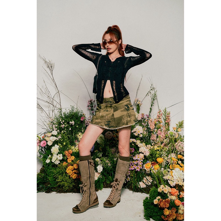 Red Gaya Amerika Y2K Hot Gadis Hollow Rajutan Sweater Wanita Pendek Pinggang Lengan Panjang Cardigan Rompi Tali Perlindungan Matahari top Coat